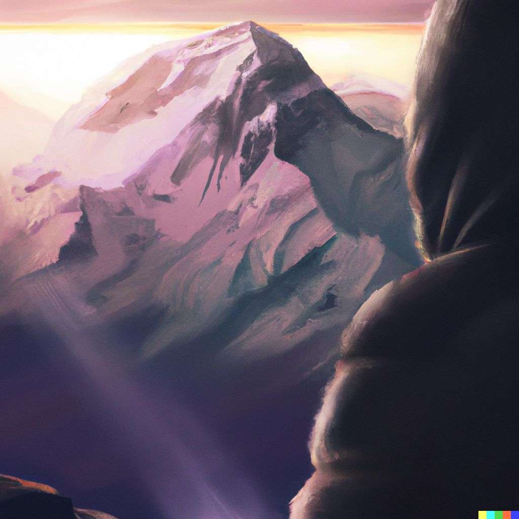 someone gazing at Mount Everest, digital art, ethereal